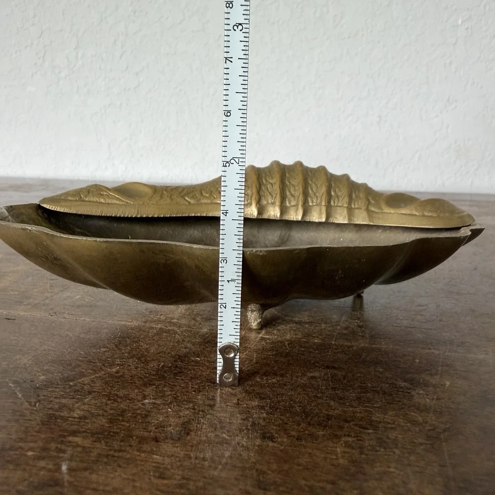 Vintage Brass Sea Shell Footed Tray Ashtray Jewelry Trinket Dish Made Pakistan